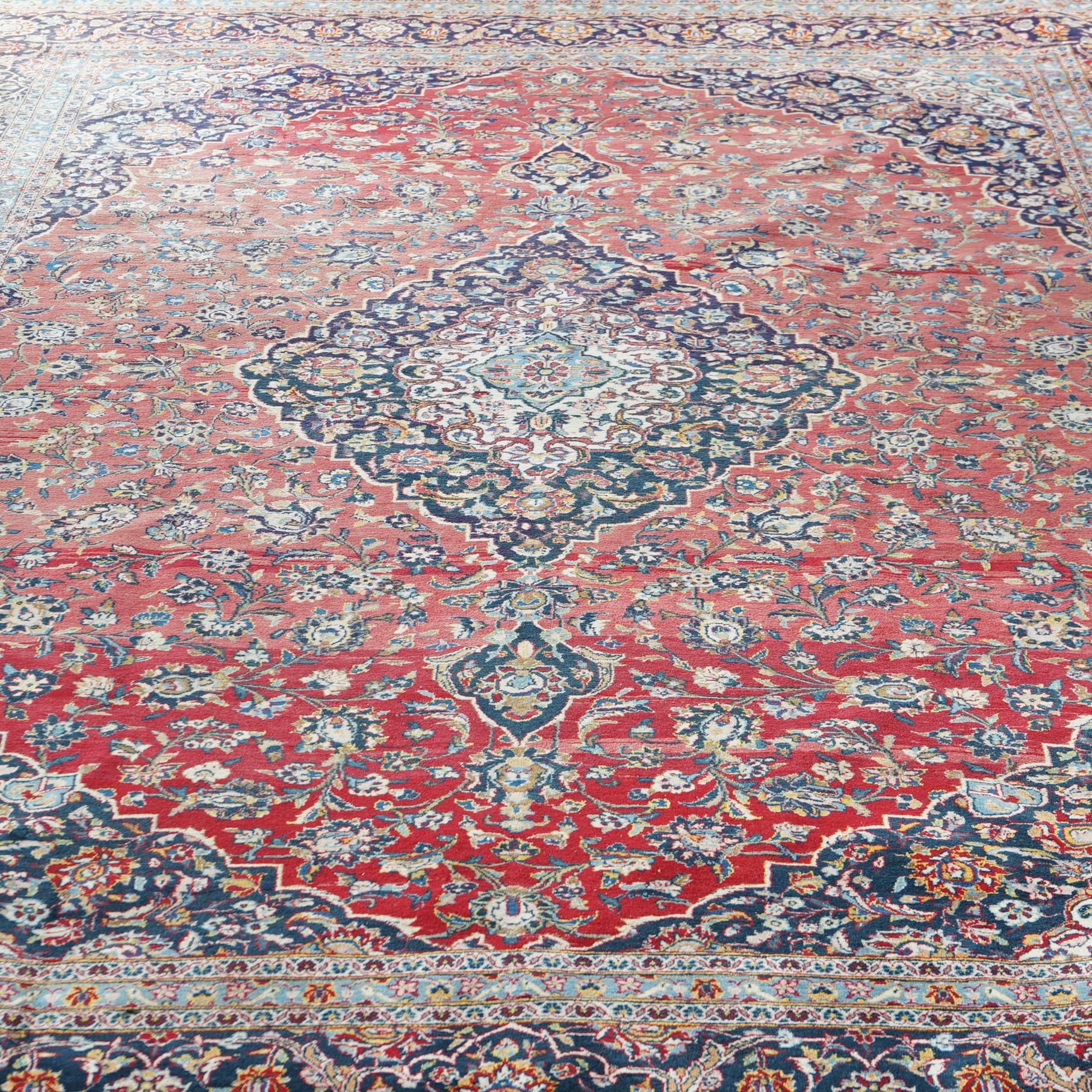 Asian Tabriz Persian Oriental Room Size Wool Rug Circa 1950 For Sale
