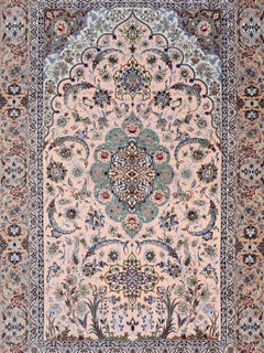 Tabriz Persian Rug, Wool and Silk, Pink, Teal, Red, and Blue, 5' x 7'