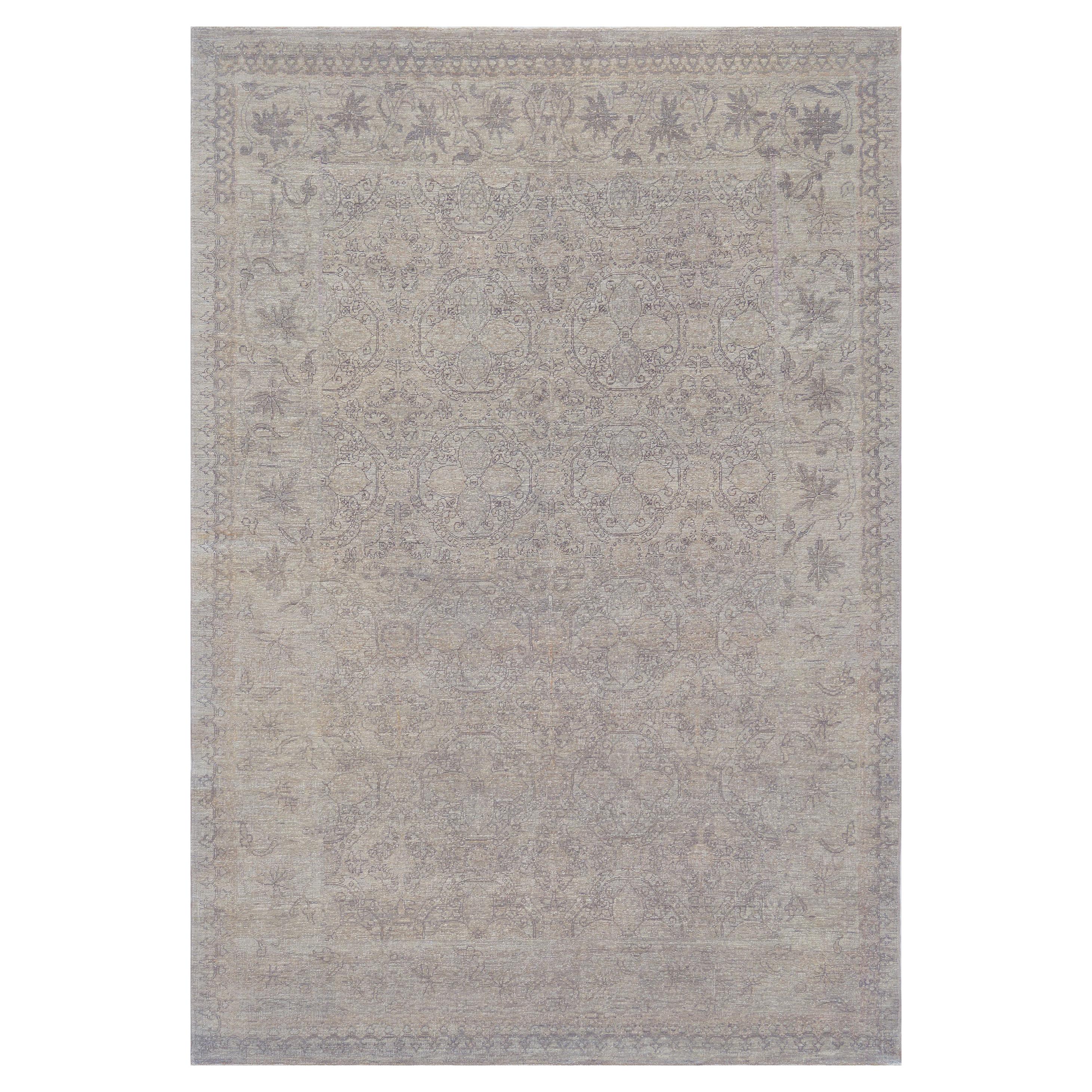 100% Wool Hand-knotted Ivory Floral Tabriz Inspired Rug For Sale