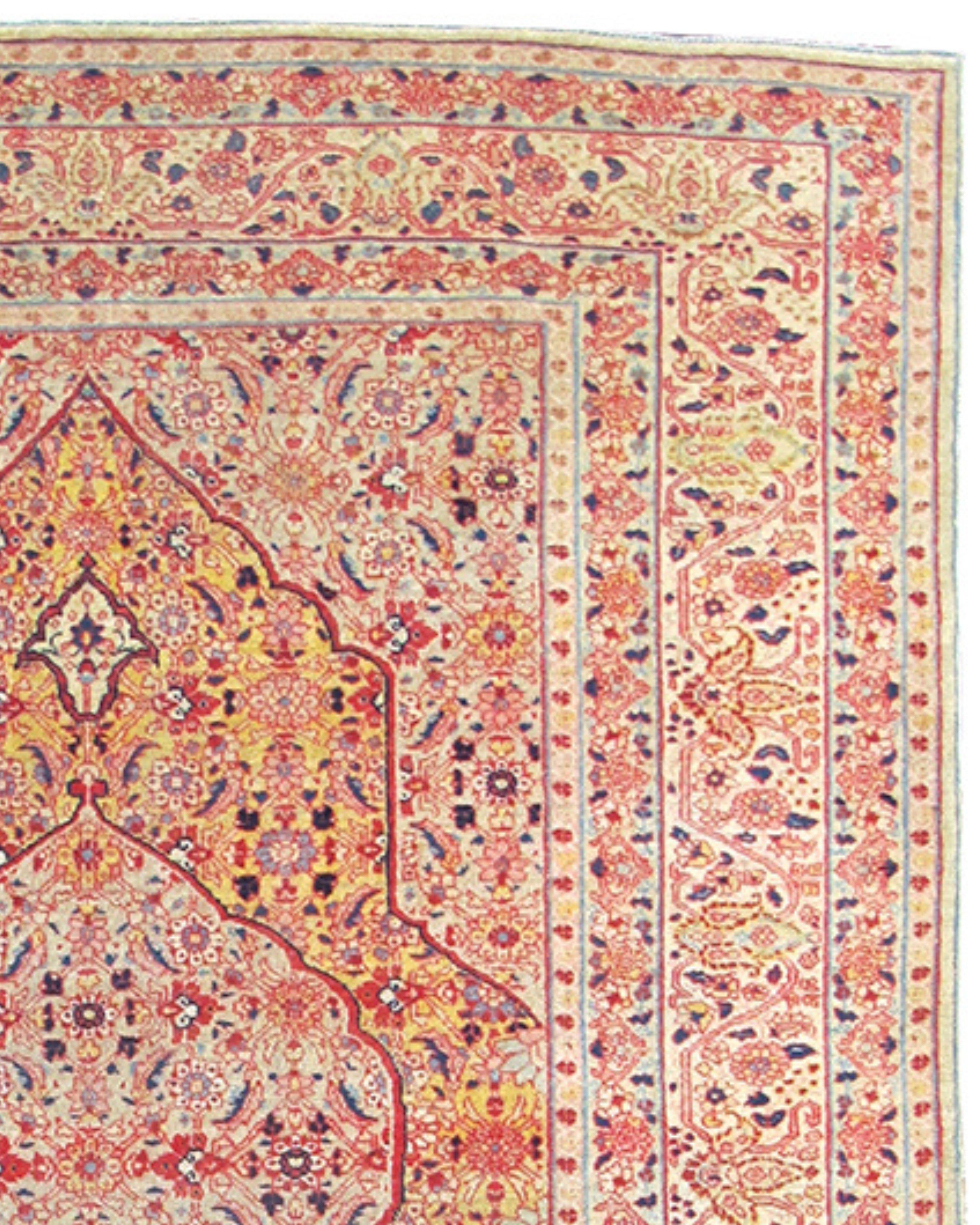 Tabriz Rug, c. 1900

Tabriz carpets have come almost to define antique Persian rugs in the minds of many. This piece combines a refinement of design with a sophistication of drawing and subtle use of color. The classic central medallion is flanked