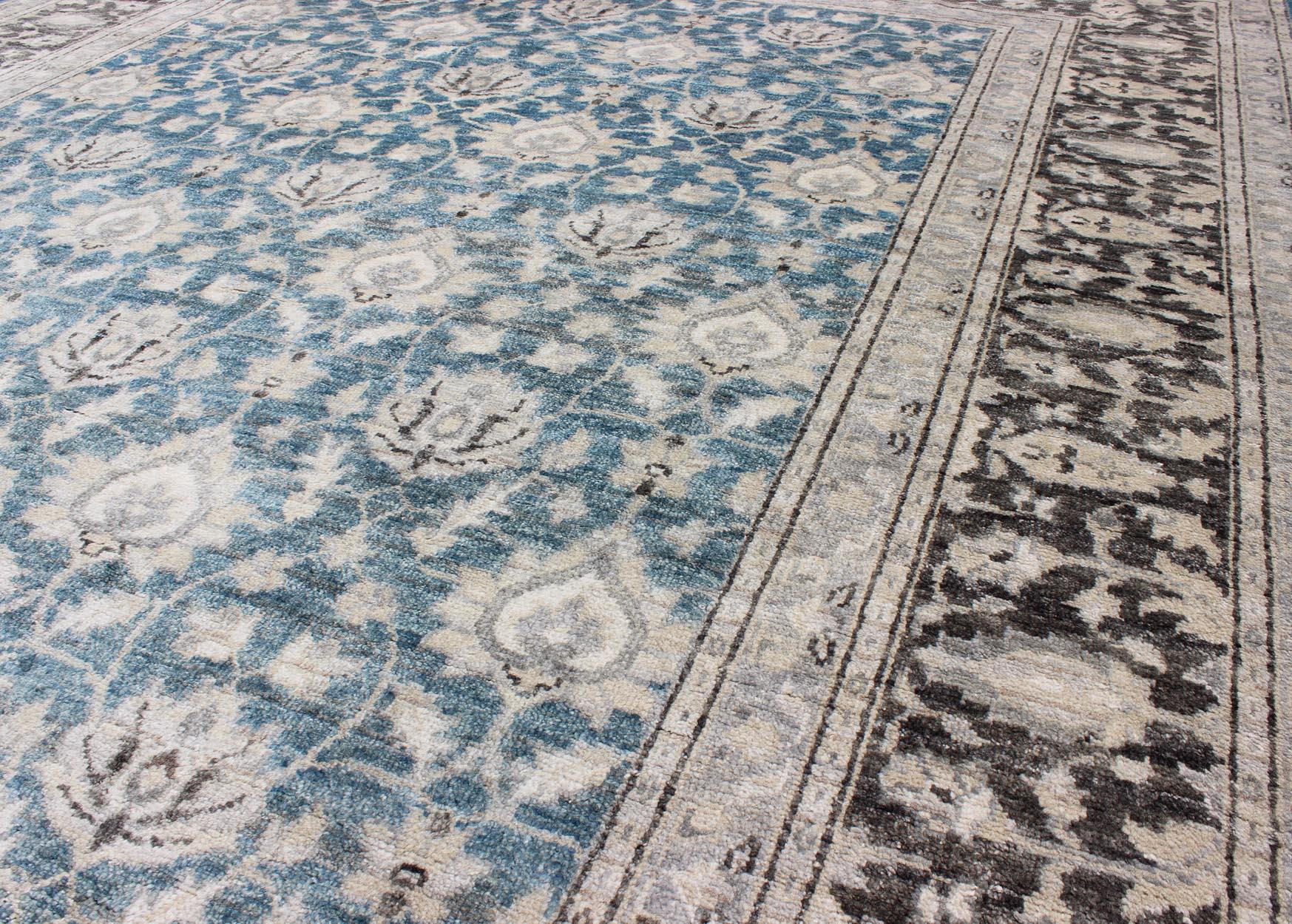 Tabriz Rug with All-Over Design in Blue, Gray and Brown by Keivan Woven Arts For Sale 3