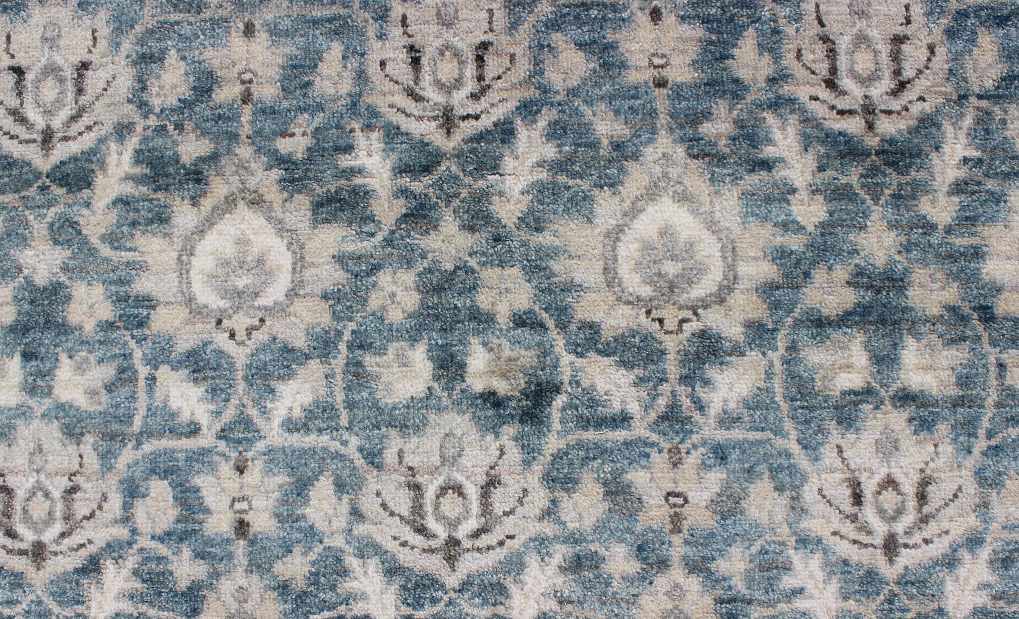Indian Tabriz Rug with All-Over Design in Blue, Gray and Brown by Keivan Woven Arts For Sale