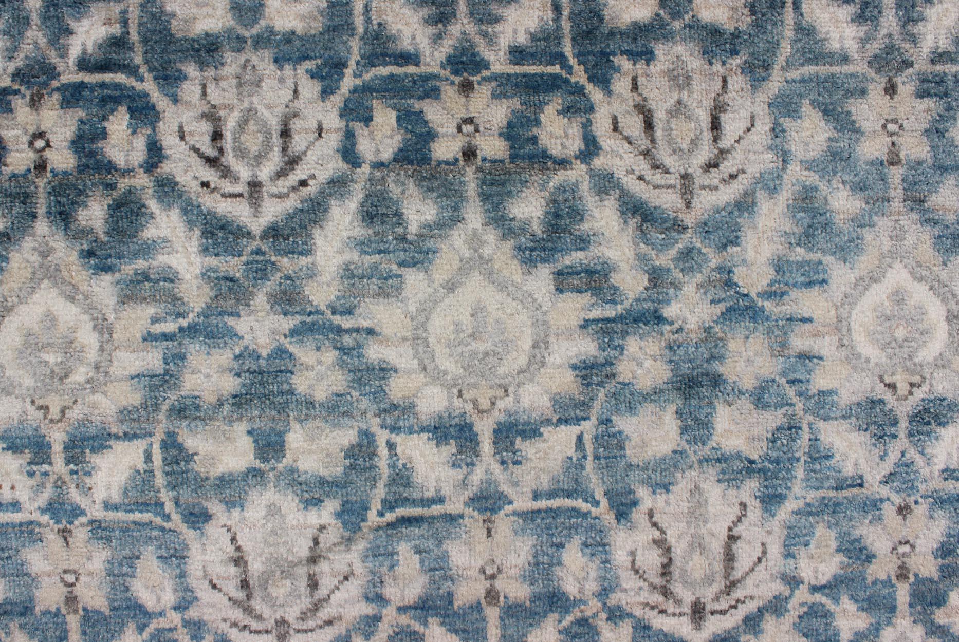 Hand-Knotted Tabriz Rug with All-Over Design in Blue, Gray and Brown by Keivan Woven Arts For Sale