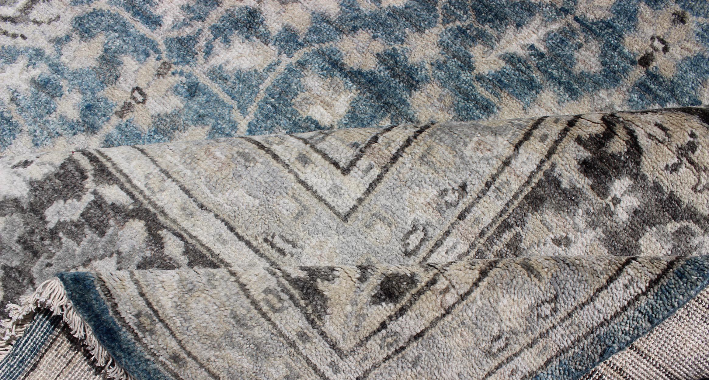 Tabriz Rug with All-Over Design in Blue, Gray and Brown by Keivan Woven Arts In Excellent Condition For Sale In Atlanta, GA