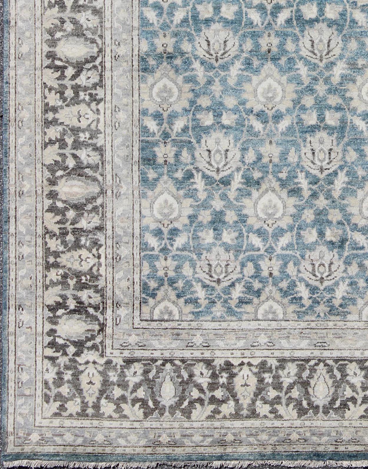 Tabriz Rug with All-Over Design in Blue, Gray and Brown by Keivan Woven Arts For Sale 1