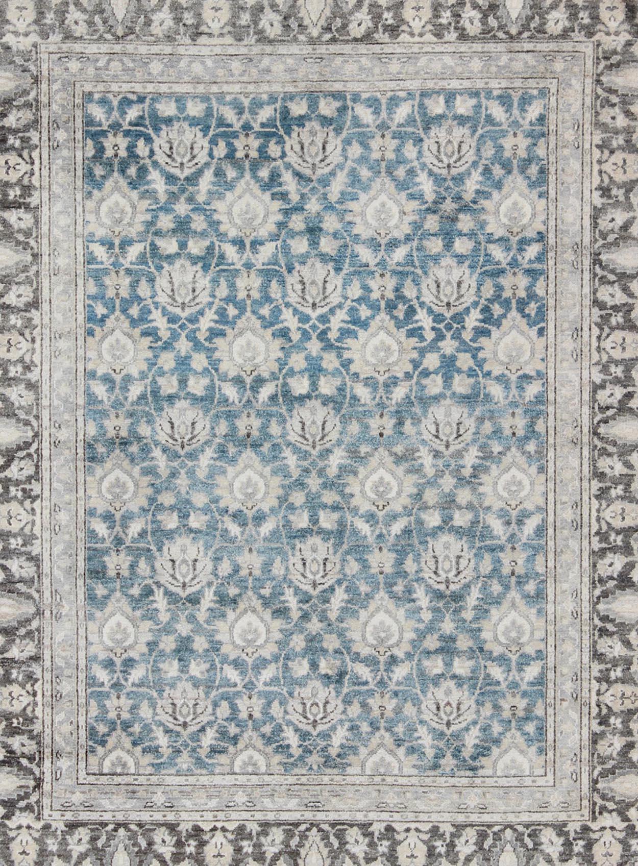Tabriz Rug with All-Over Design in Blue, Gray and Brown by Keivan Woven Arts For Sale 2