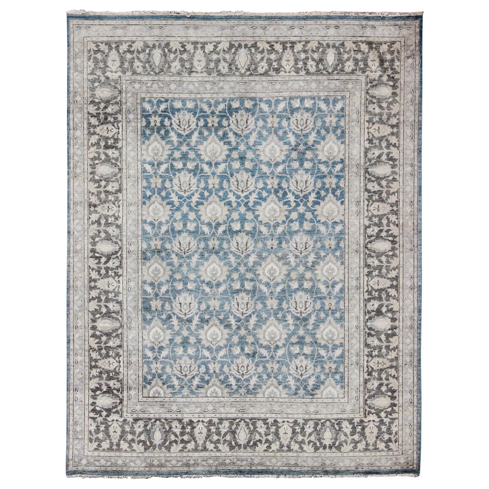 Tabriz Rug with All-Over Design in Blue, Gray and Brown by Keivan Woven Arts