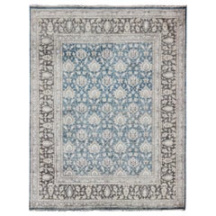 Tabriz Rug with All-Over Design in Blue, Gray and Brown by Keivan Woven Arts