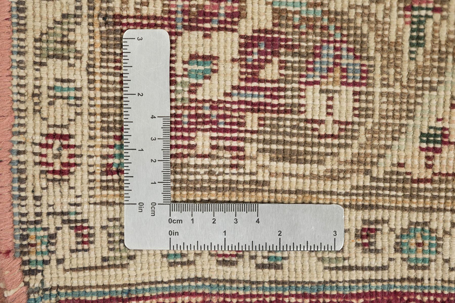 Traves de Mesa Tabriz, Anudado a Mano, 12,2 × 3 pies - Rosa, Beige y Azul Claro en venta 1