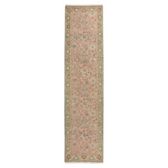 Traves de Mesa Tabriz, Anudado a Mano, 12,2 × 3 pies - Rosa, Beige y Azul Claro