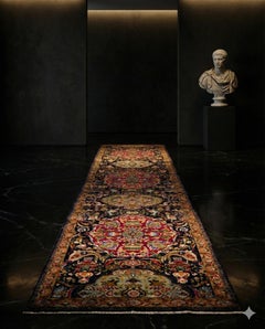 Tabriz Runner Rug 3 ft x 15 ft - Black Ivory Red