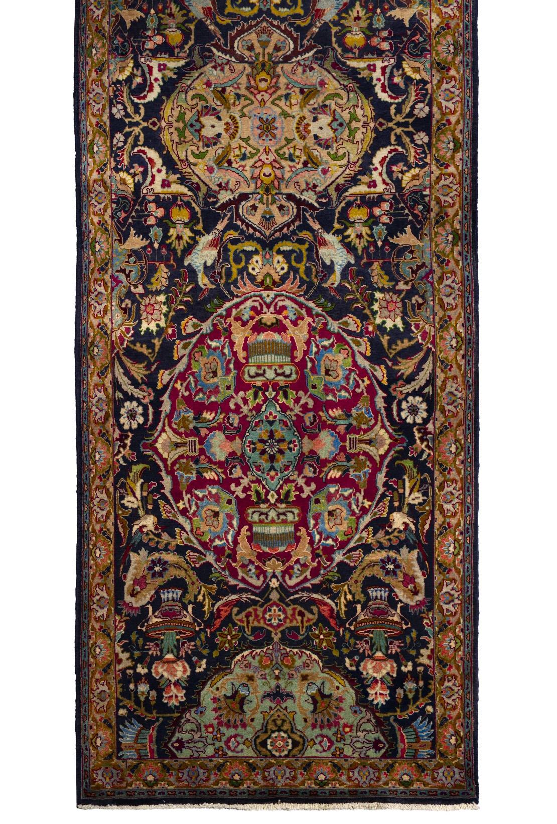 Tissé à la main Tapis de course Tabriz 3 ft x 15 ft - Noir Ivoire Rouge en vente