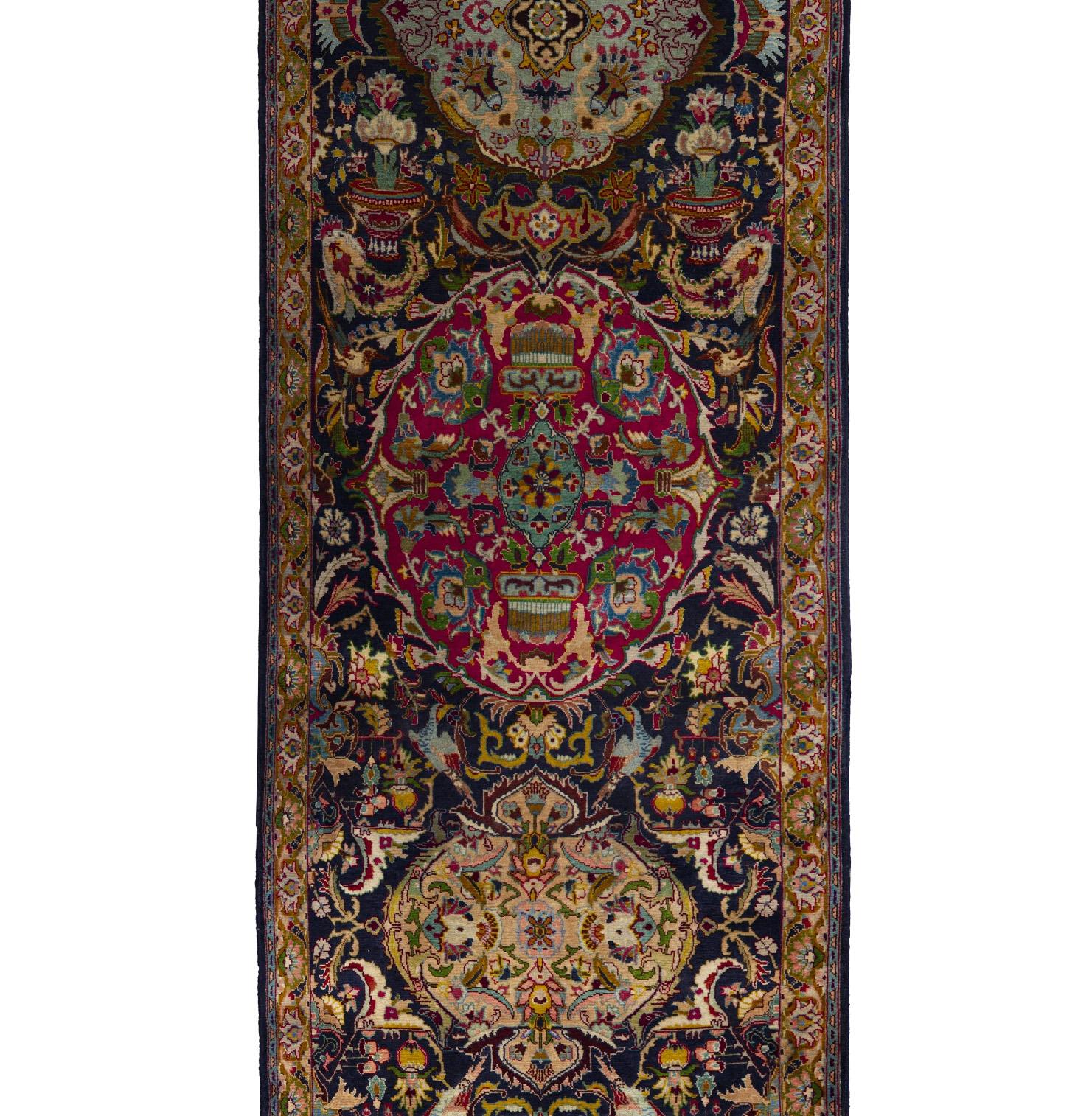 Début du 20ème siècle Tapis de course Tabriz 3 ft x 15 ft - Noir Ivoire Rouge en vente