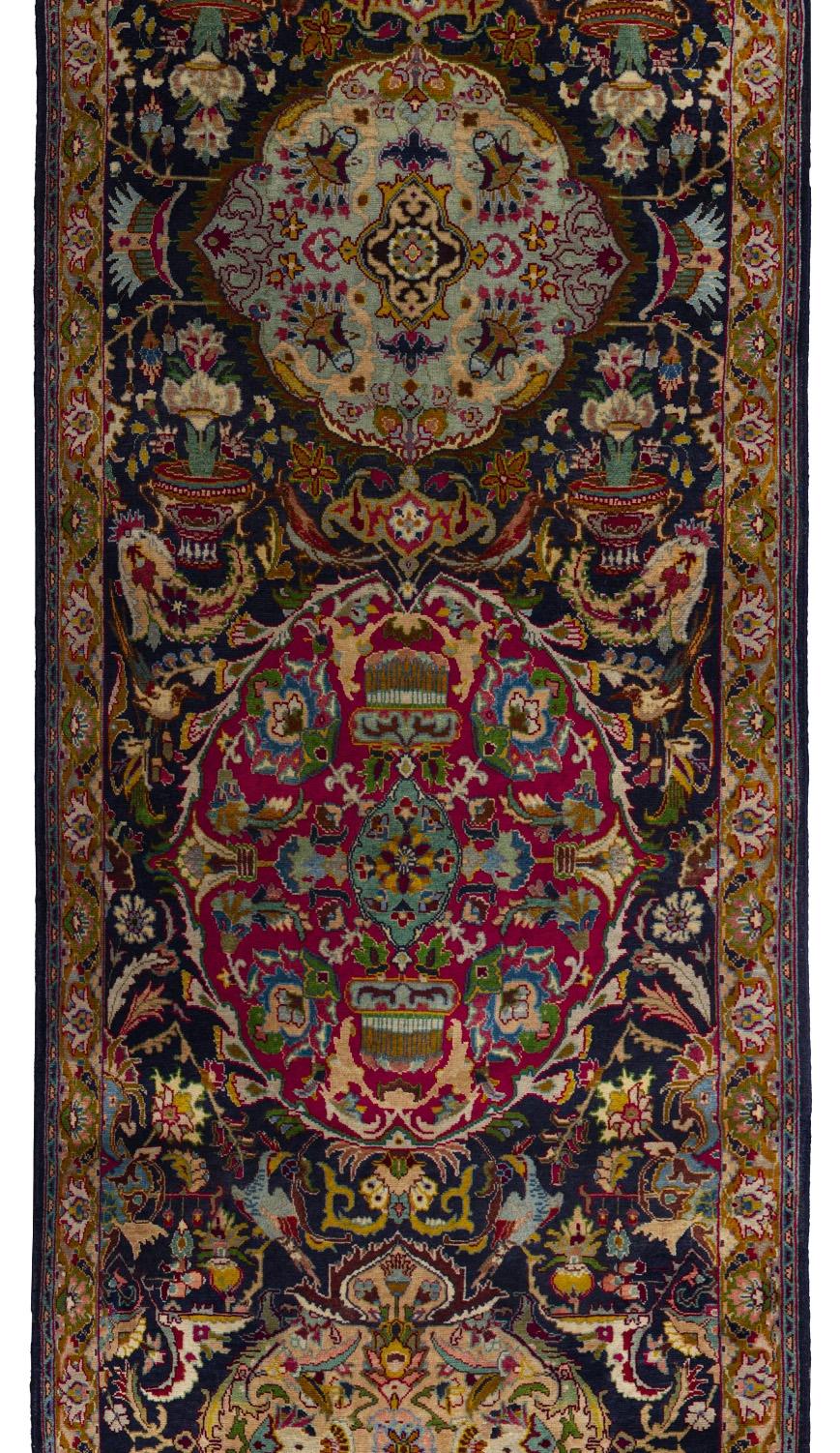 Tapis de course Tabriz 3 ft x 15 ft - Noir Ivoire Rouge en vente 1