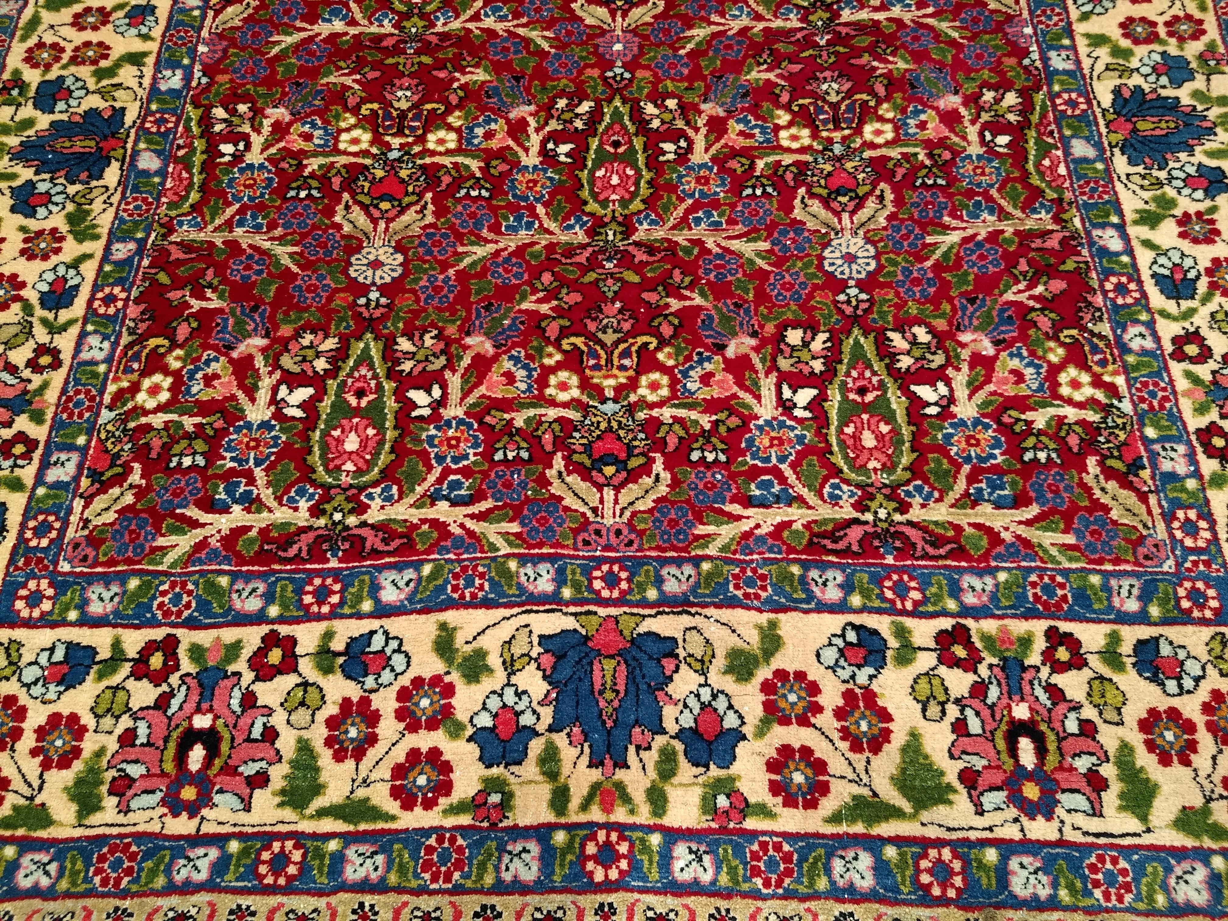 Vintage Persian Tabriz in All Over Pattern in Magenta, Yellow, Green, Blue, Pink For Sale 3