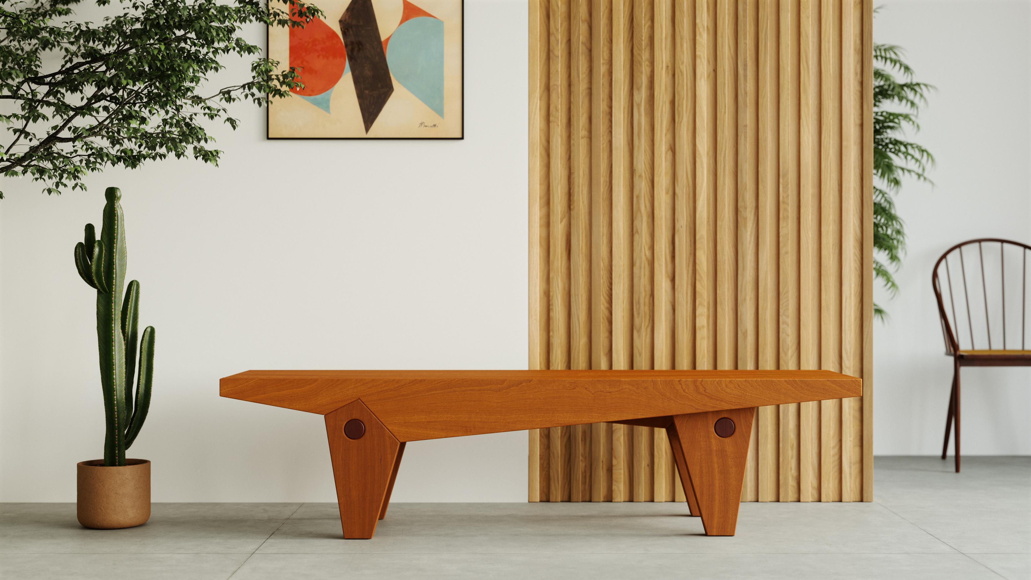 

Inspired by an architectural reference, this bench pays homage to the design of the Santa Paula Yacht Club by the São Paulo architect Vilanova Artigas. Following this logic, asymmetrical pillars (legs) support longitudinal beams (the structure of