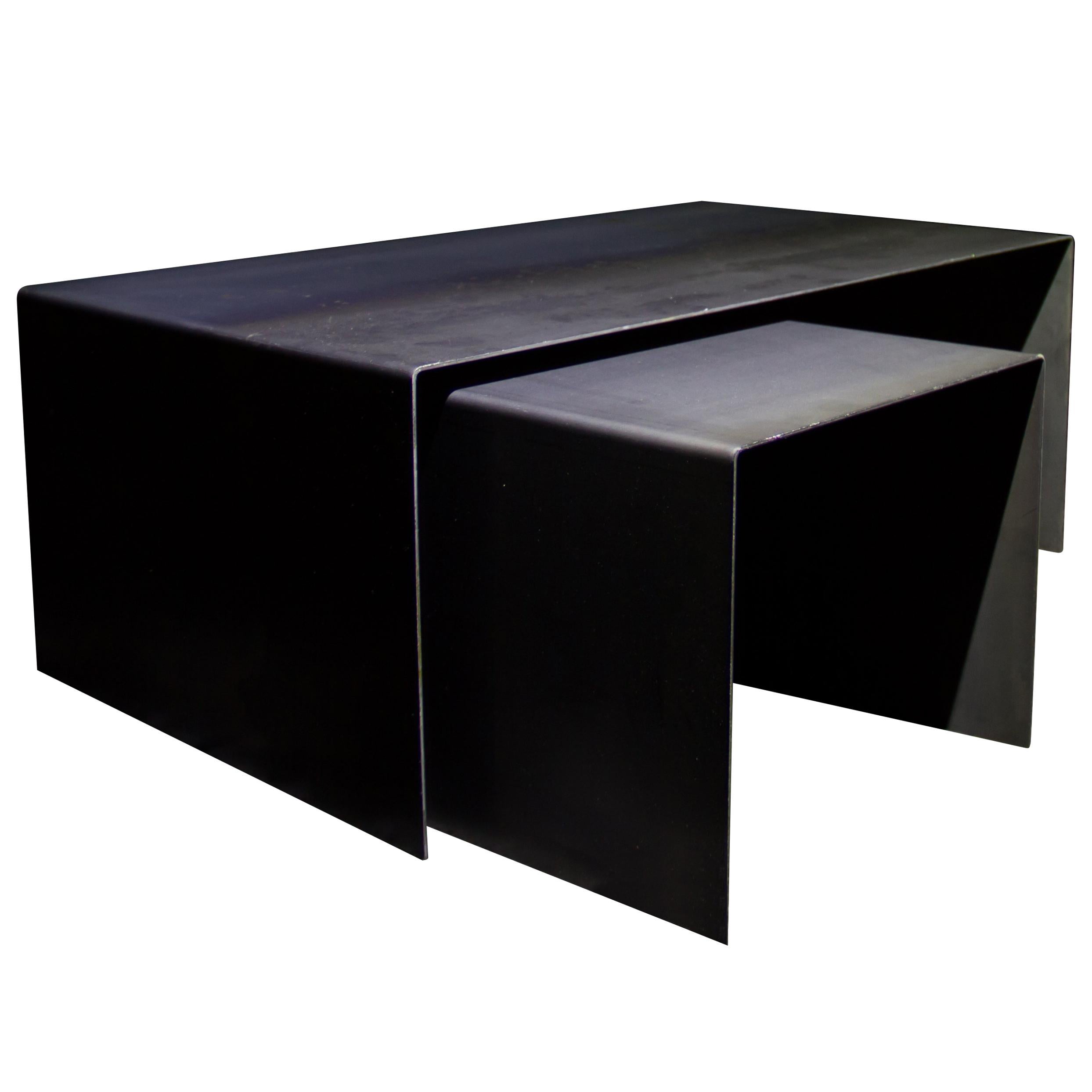 Tabula Rasa Coffee Table Nesting Style in Raw Black Steel by Mtharu For Sale