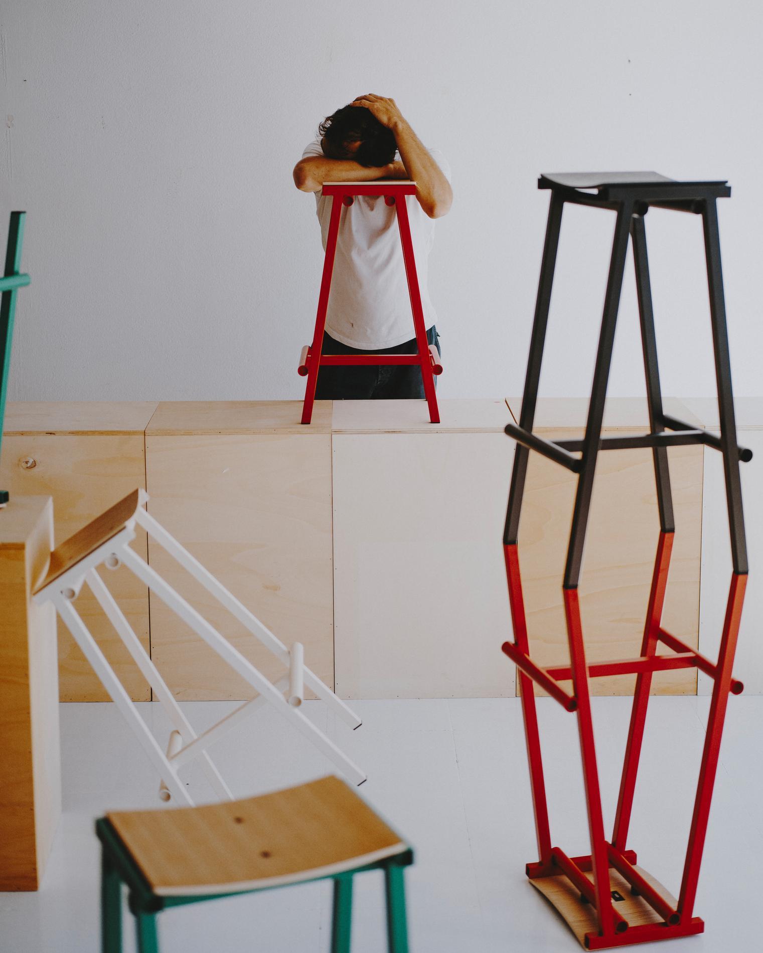 Taburete 8 Tabouret de bar bas, noir, acier poudré / Marc Morro pour HAY en vente 2