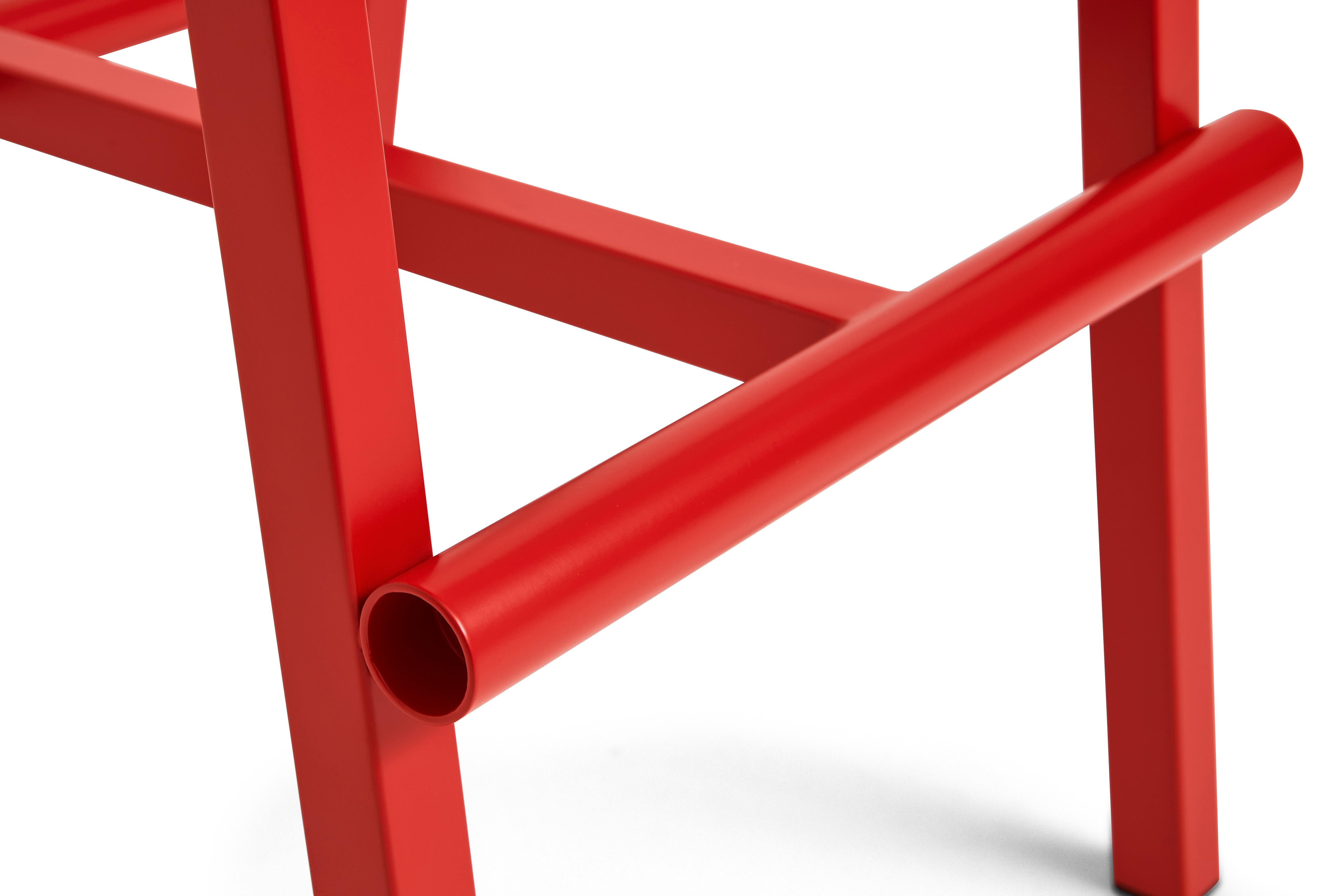Lacquered Taburete 8 Bar Stool Low, Signal Red, Powder Coated Steel / Marc Morro for Hay For Sale