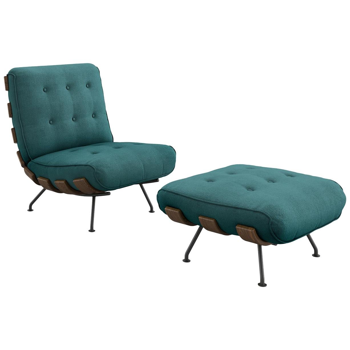 Tacchini Costela Chair with Ottoman in Green Bryony Fabric by Martin Eisler For Sale