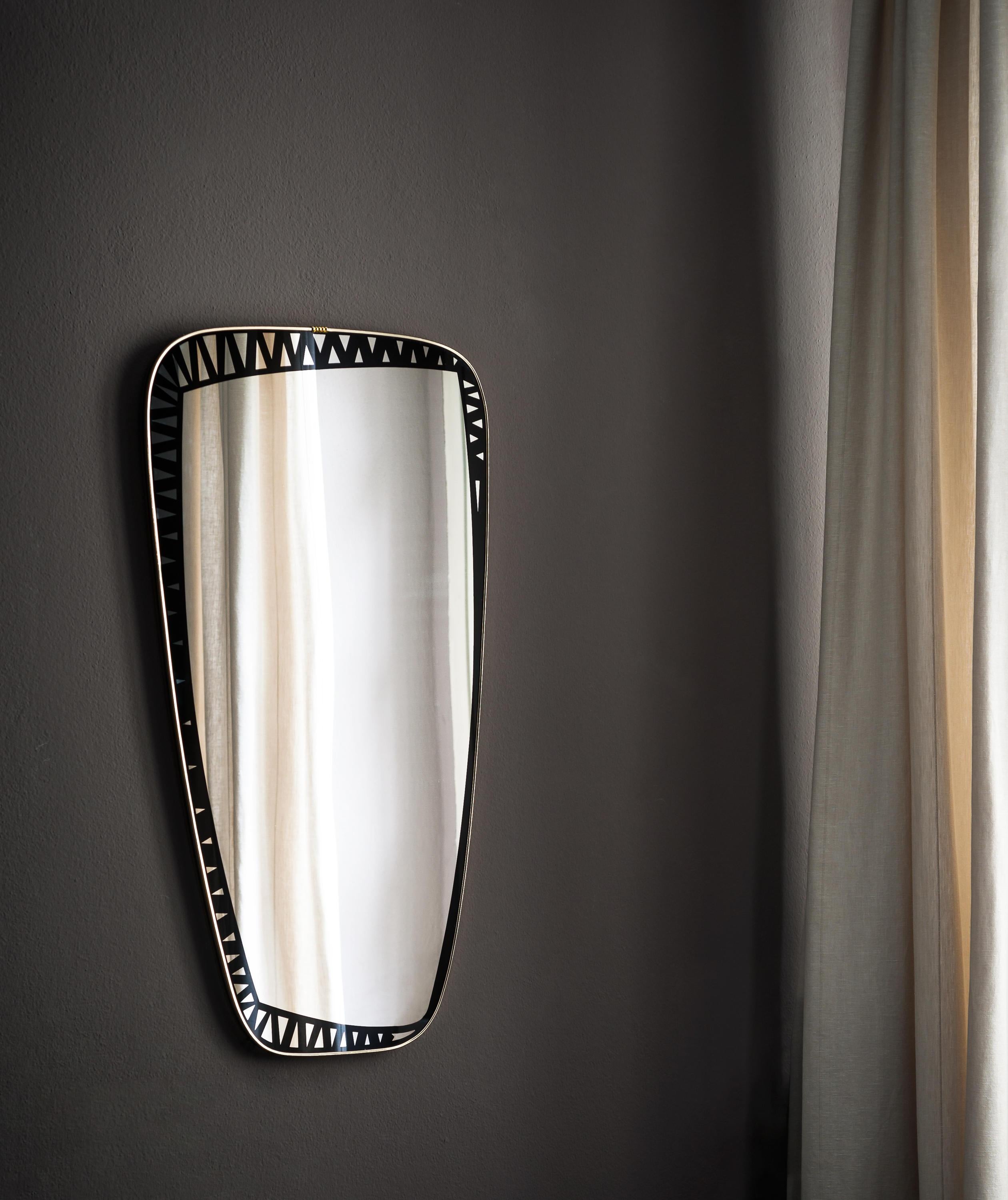 Mirrors serve to amplify a space: not only because they make it seem larger, but also because they show impossible points of view, where you look left to see to the right, and to see behind, you don’t have to turn around. Dorian mirror is a