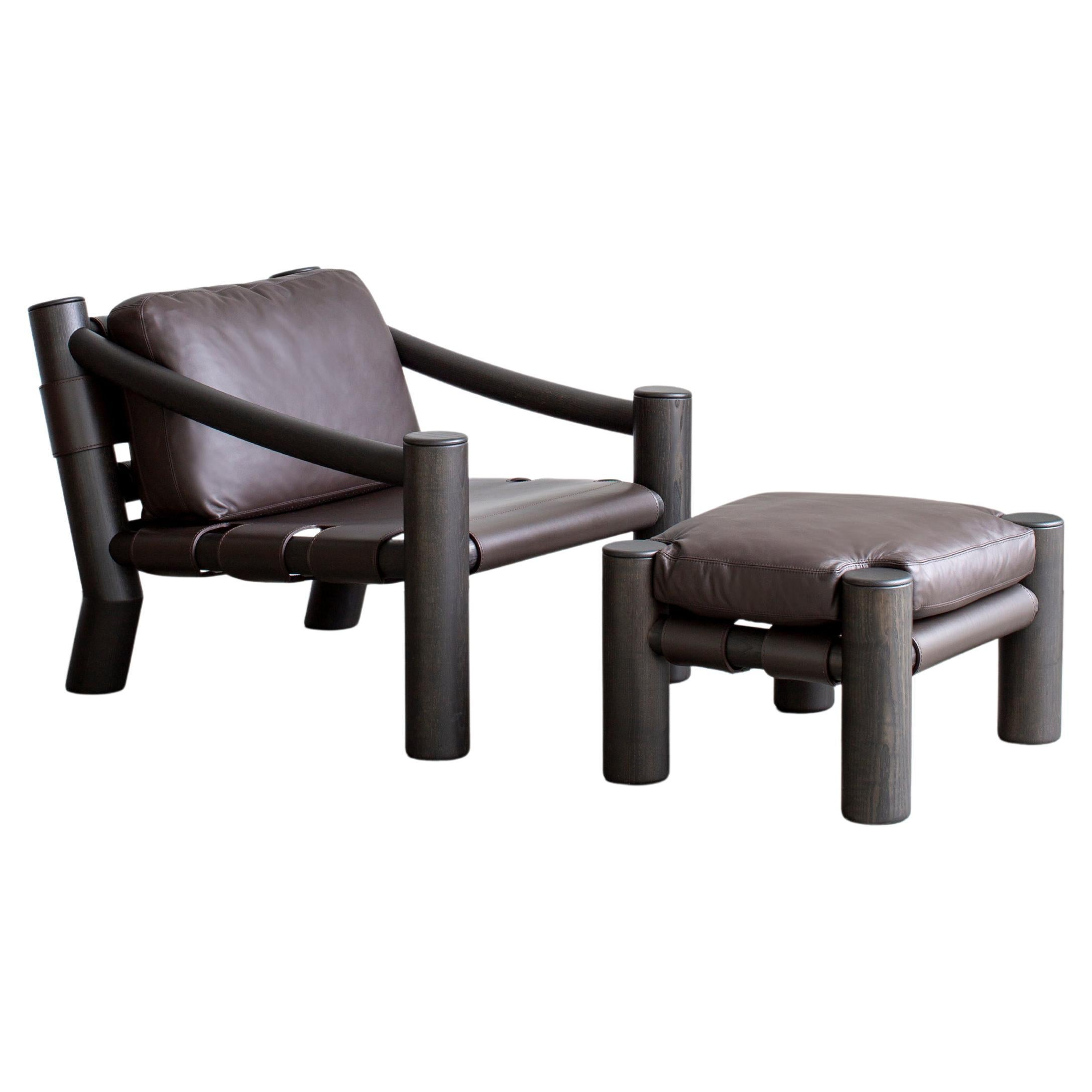 Tacchini Elephant Leather Lounge Chair & Ottoman Designed by Karen Chekerdijan