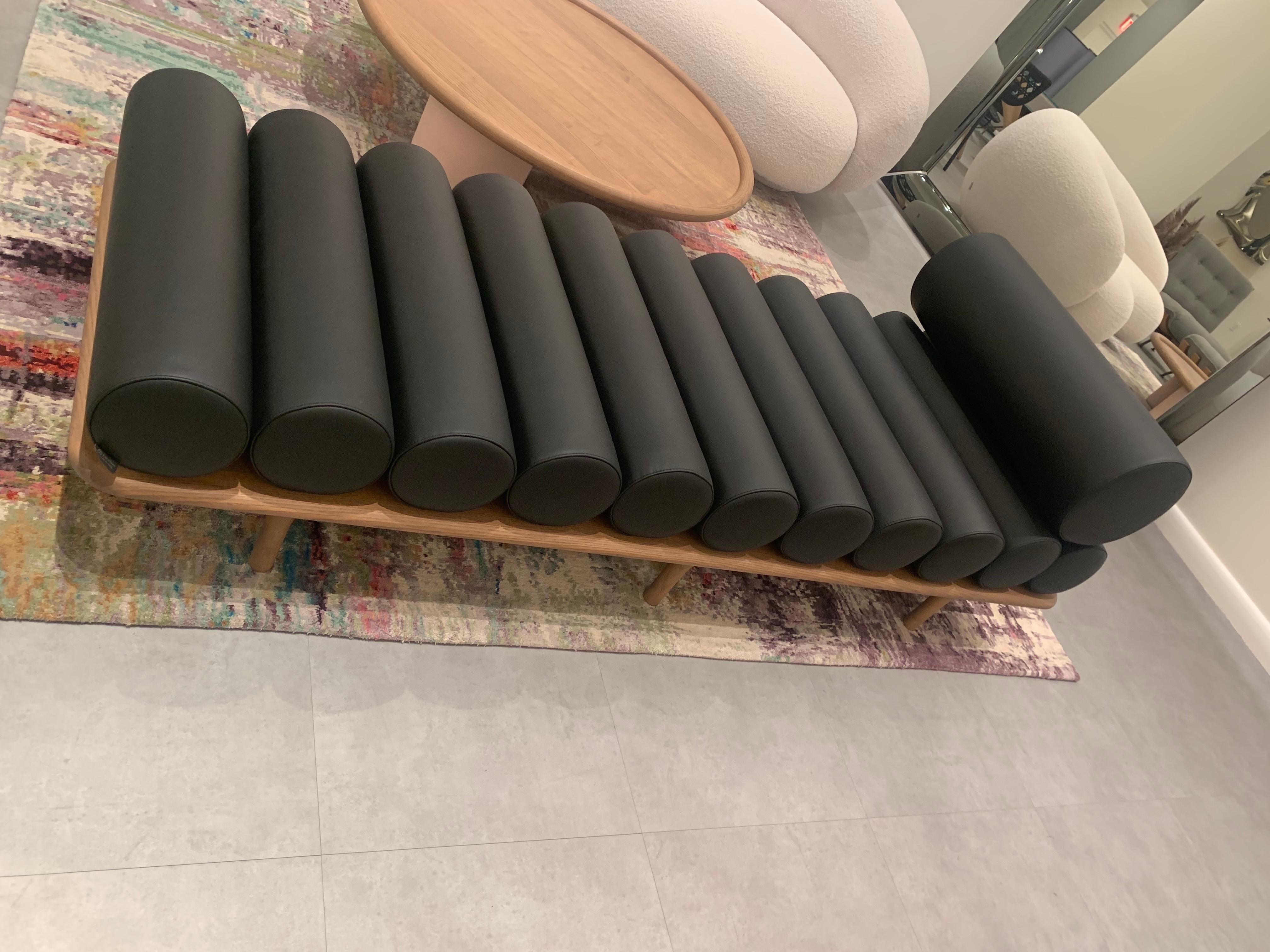 Italian Tacchini Five to Nine Black Leather Sofa Daybed Designed by Studiopepe in STOCK