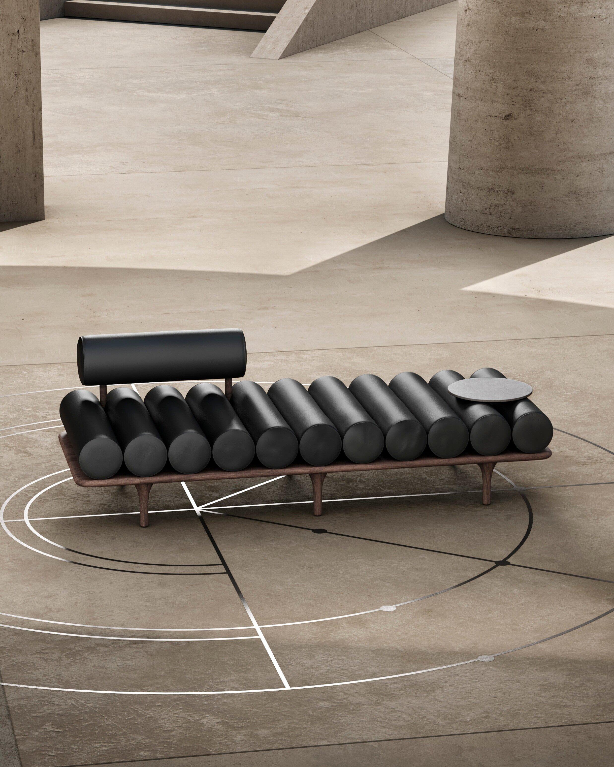 Tacchini Five to Nine Leather Daybed with Cement table by Studiopepe in STOCK In New Condition In New York, NY