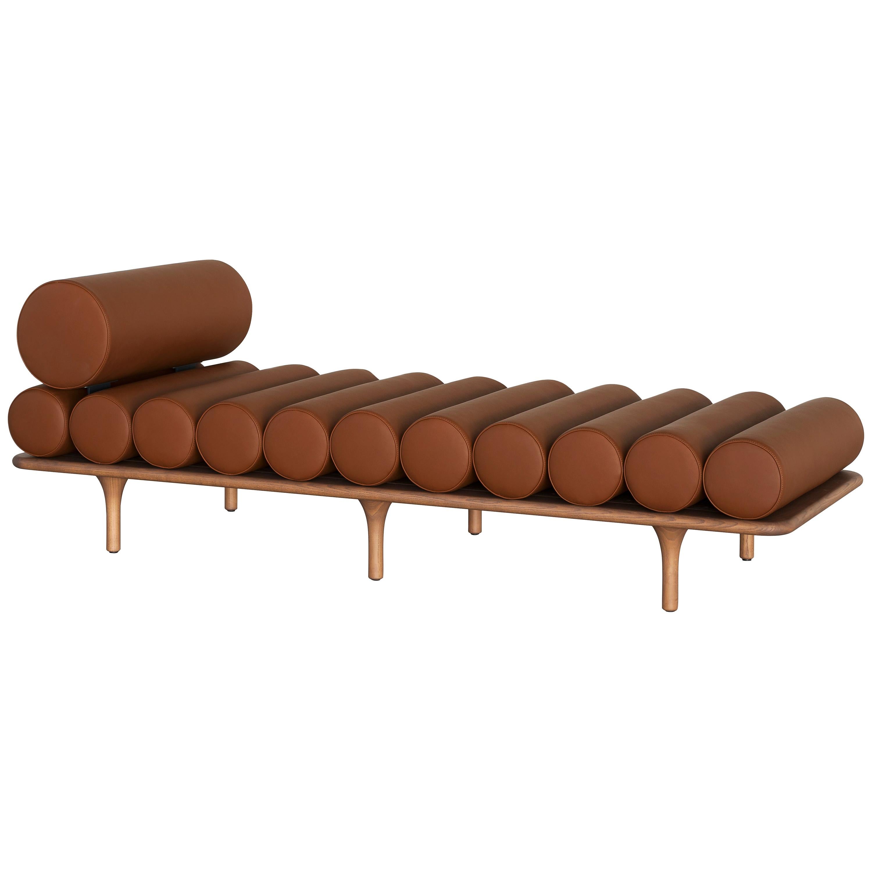 Tacchini Five to Nine Sofa Daybed with Headrest in Aniline Leather by Studiopepe