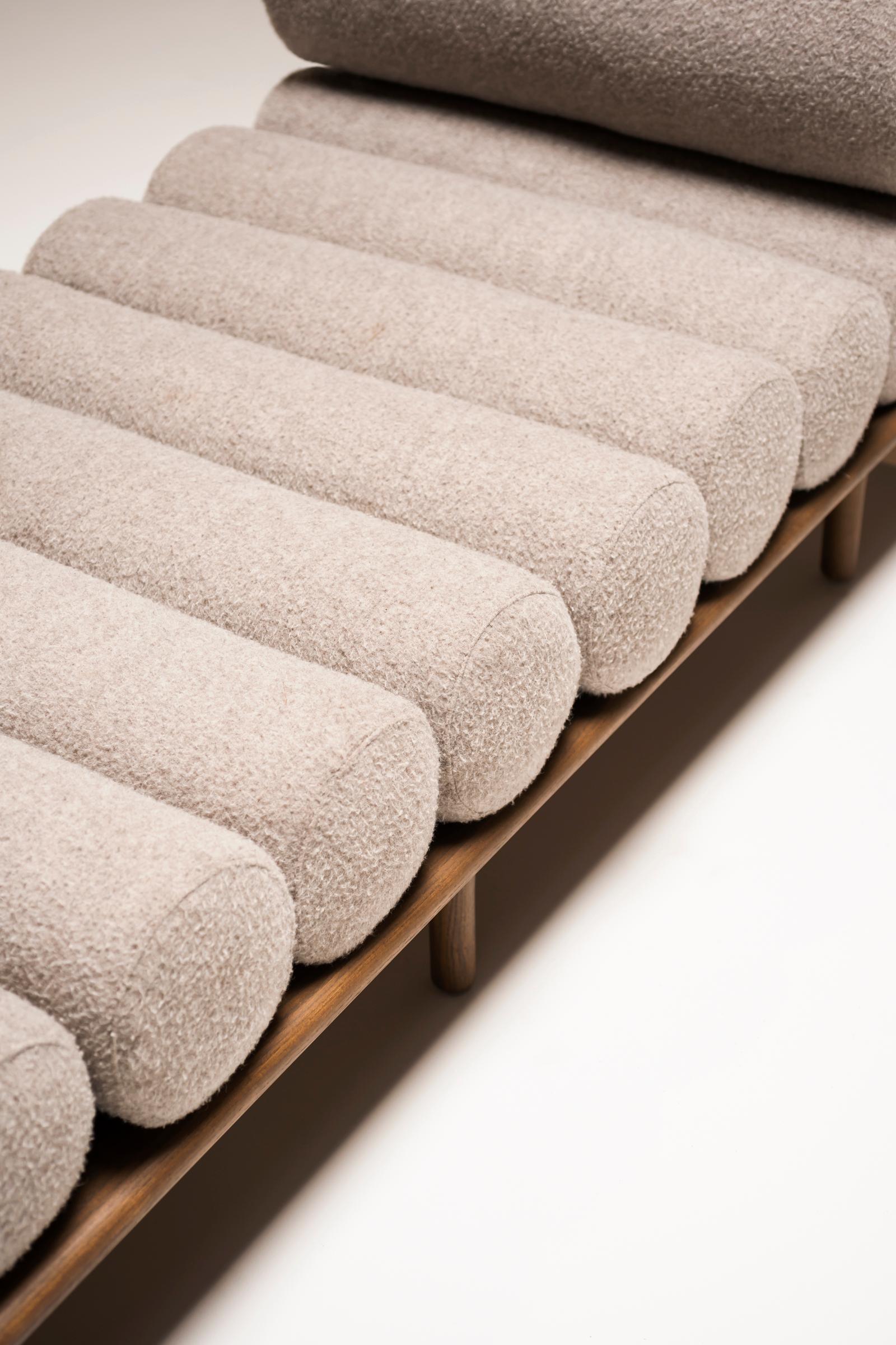 The Five to Nine daybed draws inspiration from 1900s scenic designs that portrayed a place for creative escape – a space as physical as it was mental – the studios of the great artists. Designed by Milan-based Studiopepe, the Five to Nine daybed is