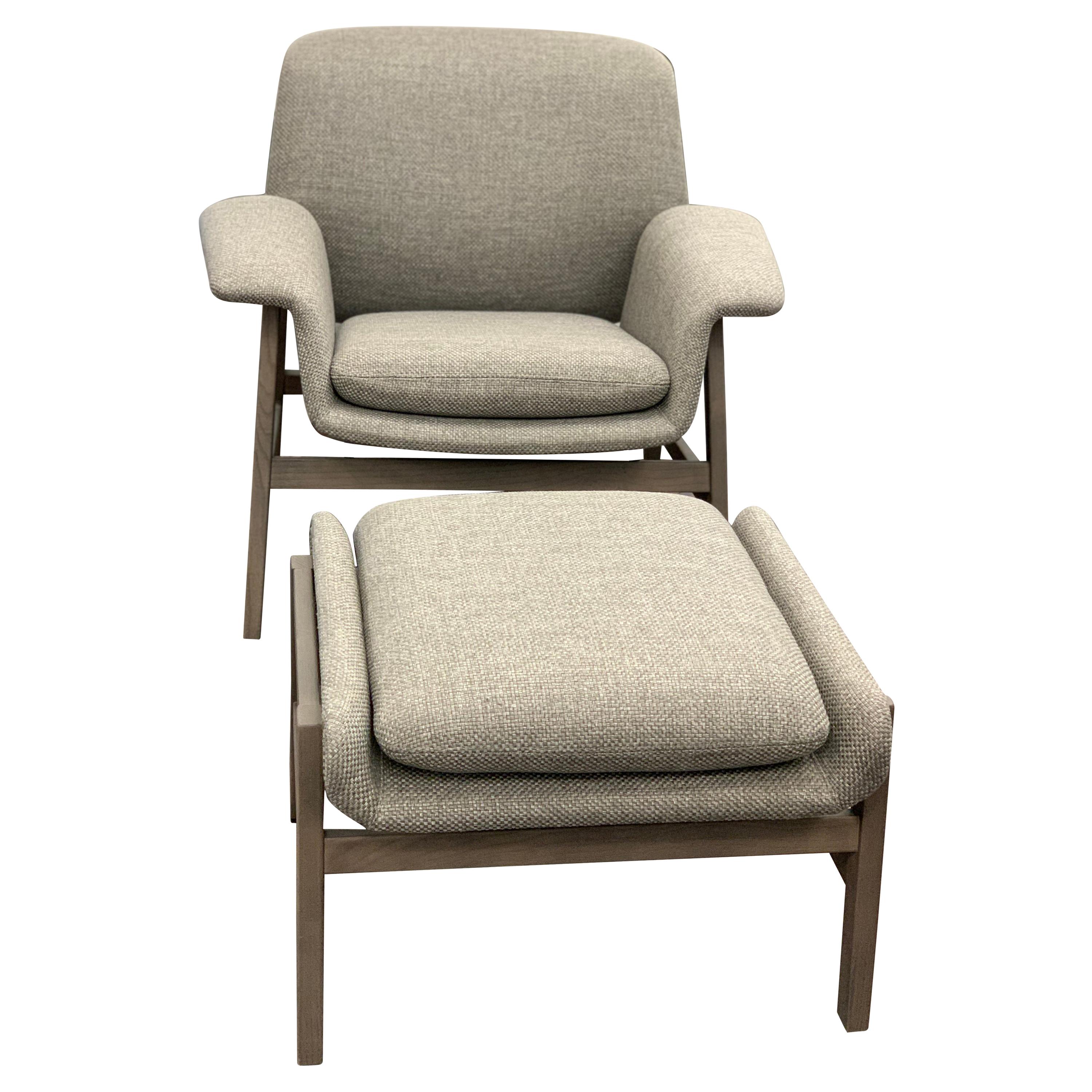 Tacchini Grey  Agnese Armchair with Ottoman by Gianfranco Frattini