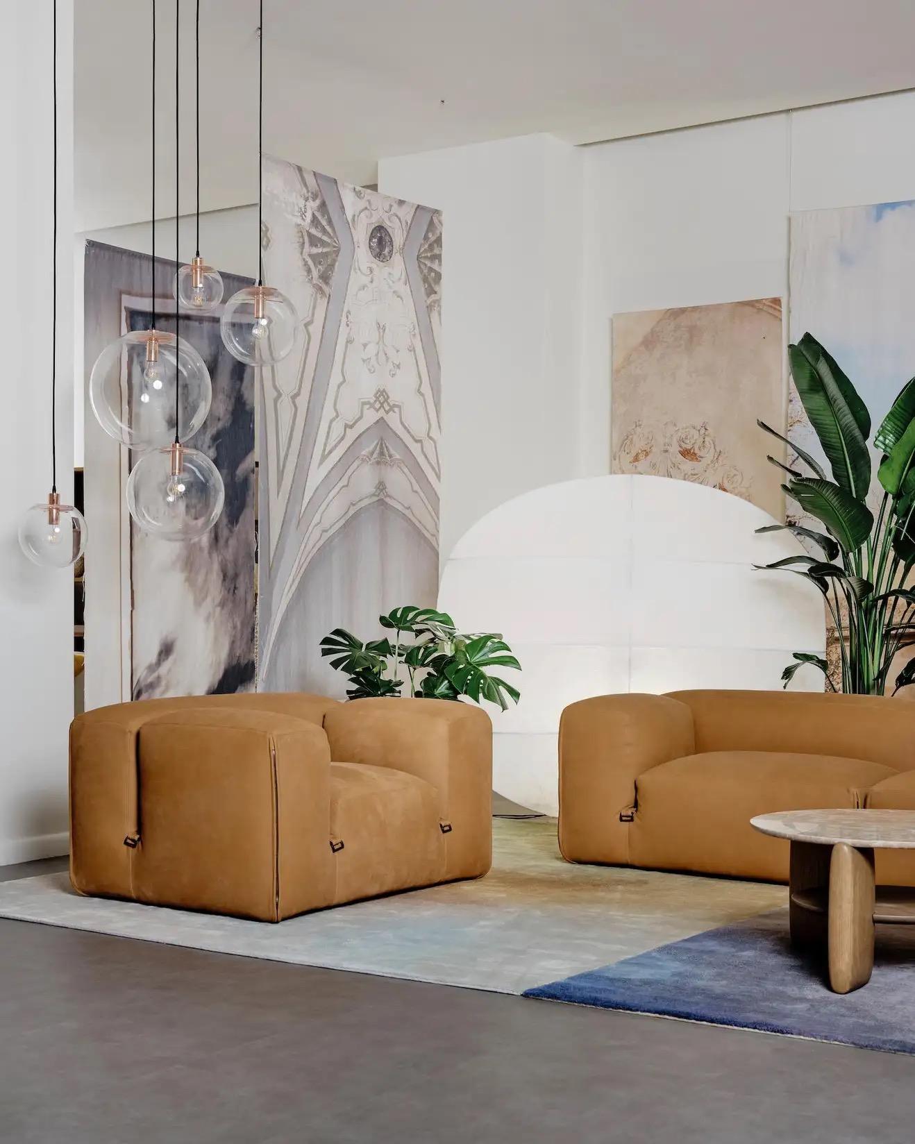 Italian  Tacchini Le Mura Leather  sofa & lounge chair by Mario Bellini in STOCK