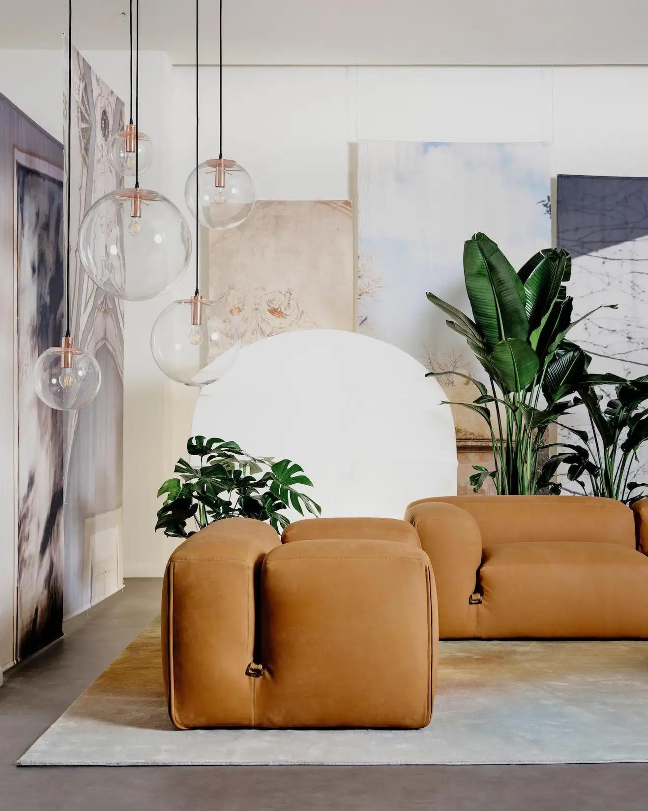 Contemporary  Tacchini Le Mura Leather  sofa & lounge chair by Mario Bellini in STOCK