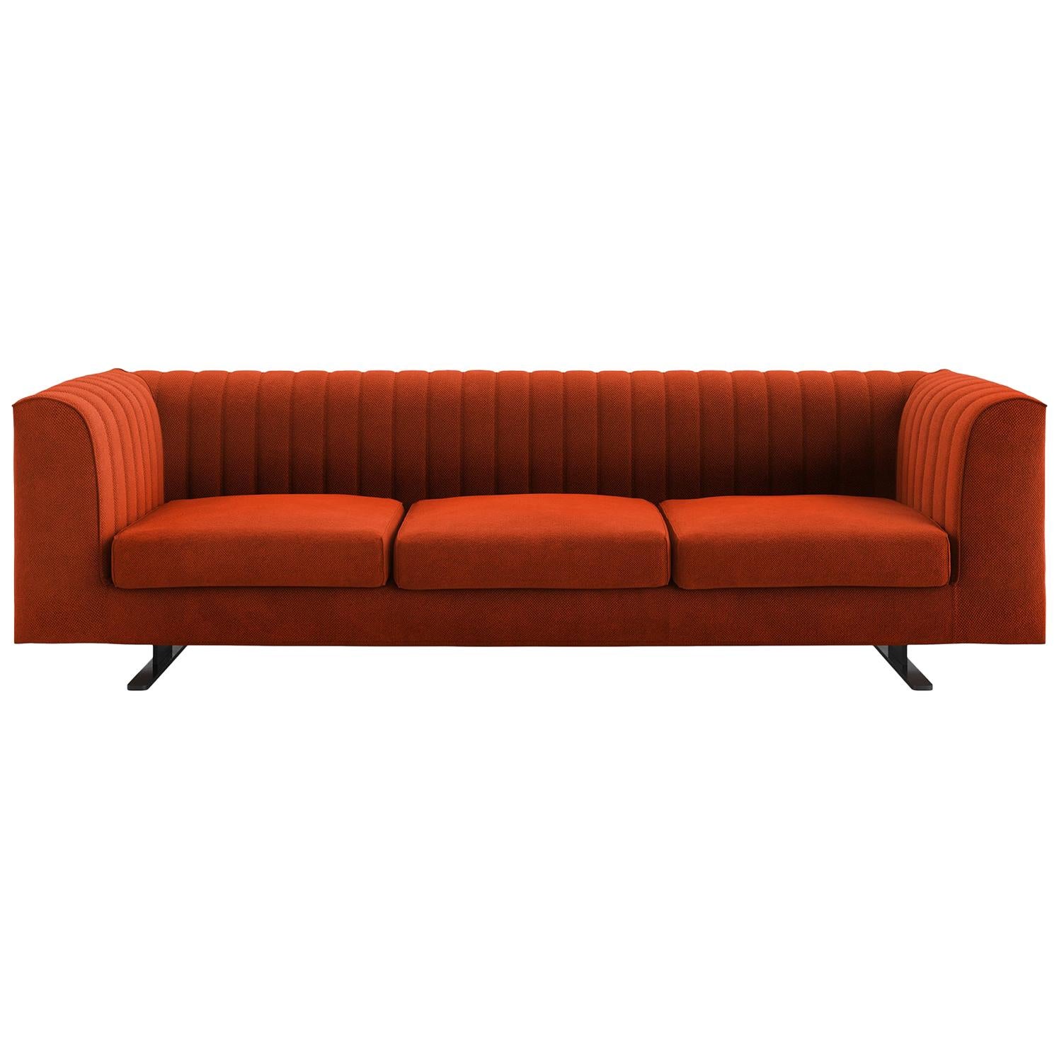 Tacchini Quilt Three-Seater Sofa in Orange Bopha Fabric by Pearson Lloyd