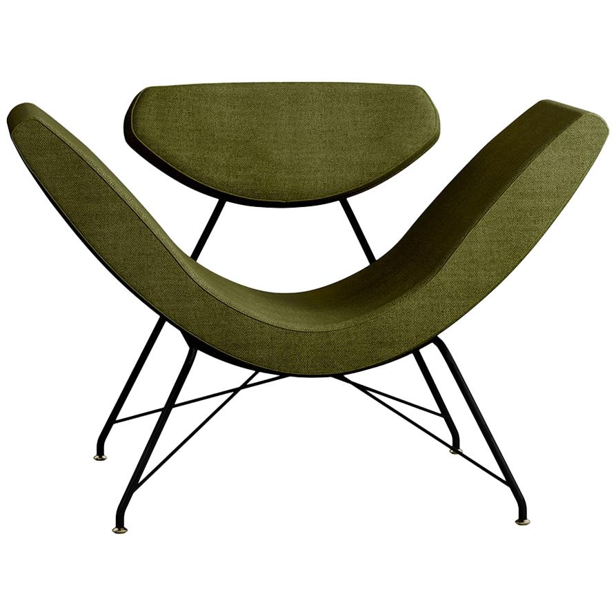 Tacchini Reversivel Armchair in Olive Green Fabric with Base by Martin Eisler