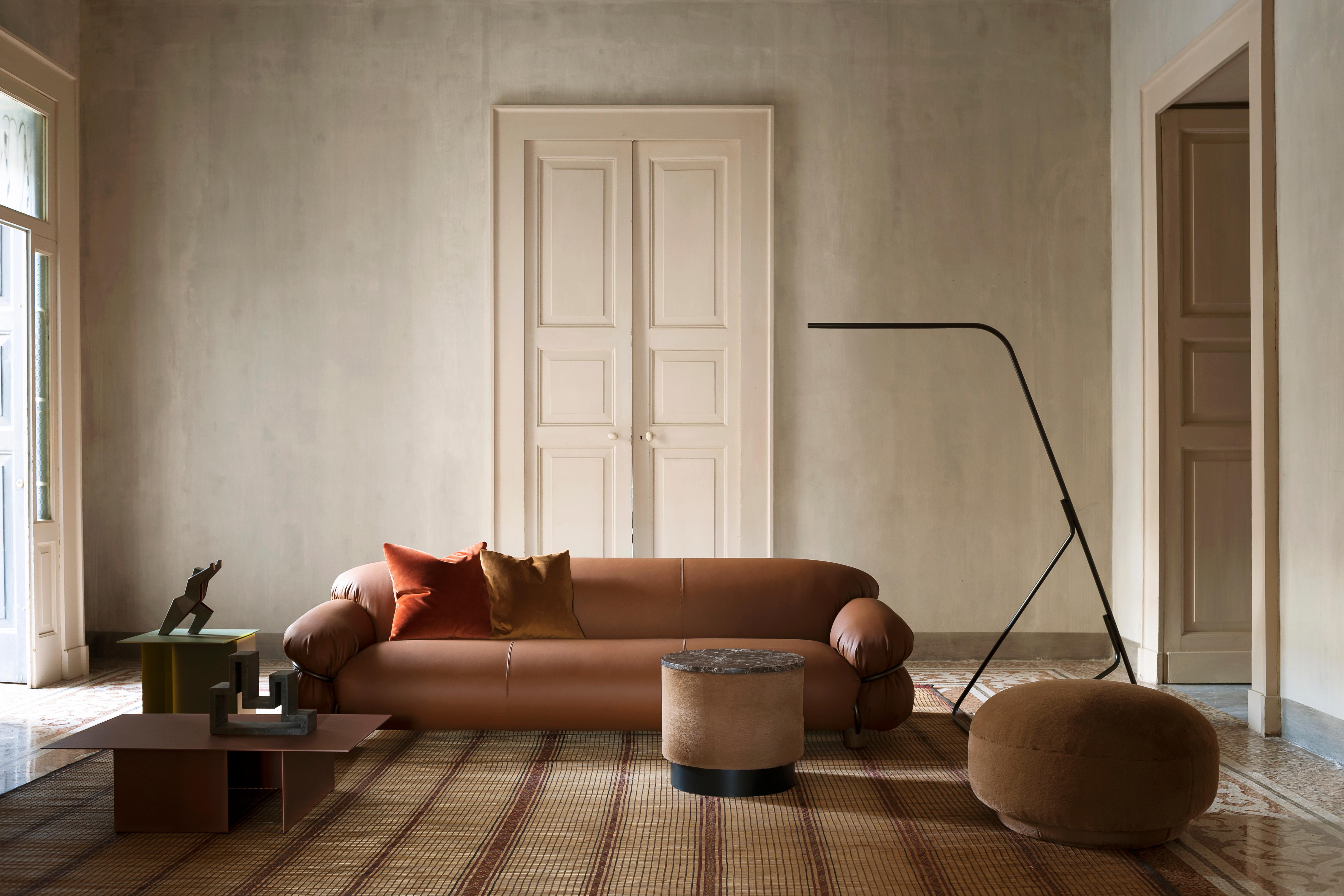 Modern Tacchini Sesann Three-Seater Sofa in Orange Fabric by Gianfranco Frattini