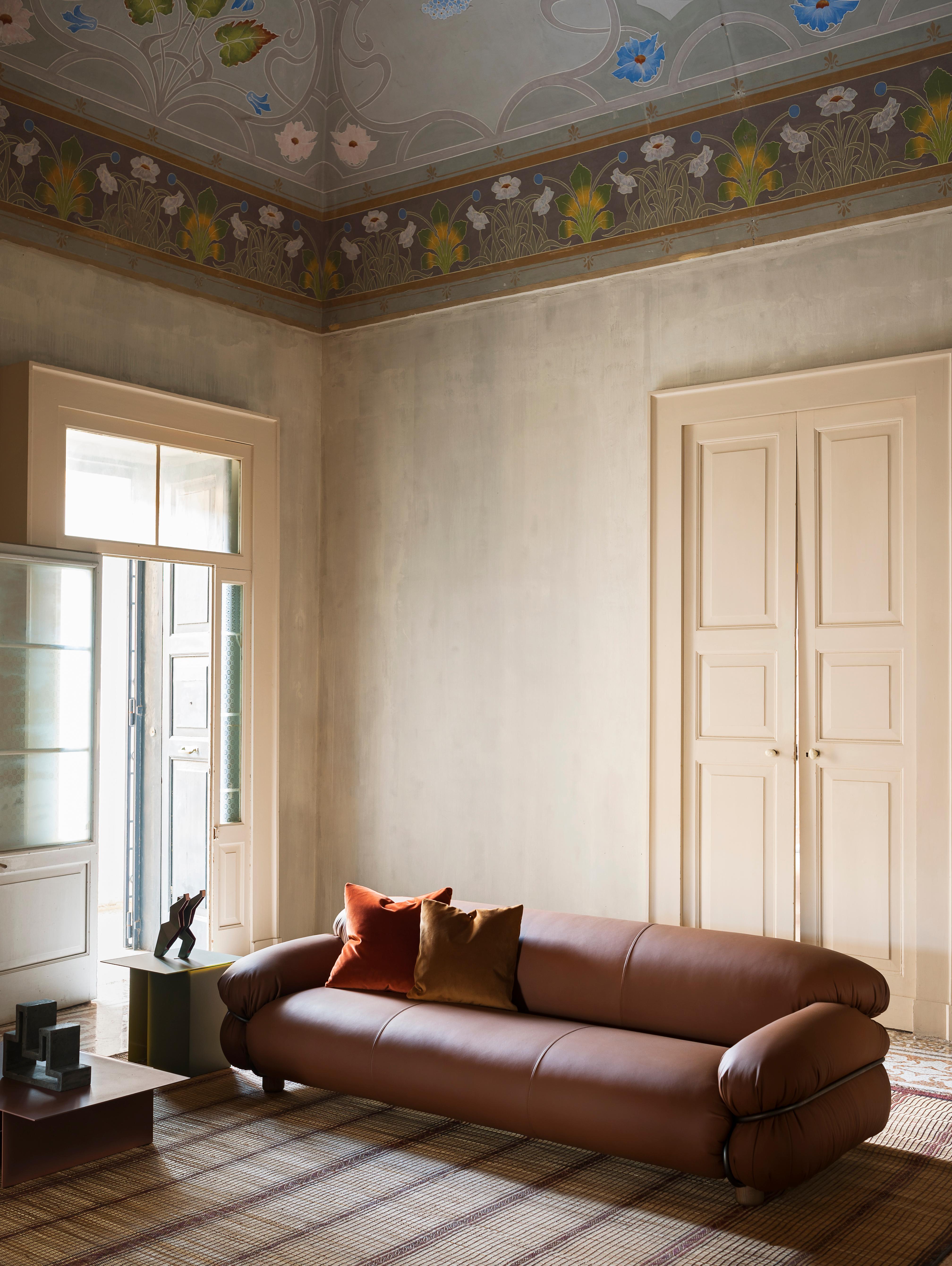 Italian Tacchini Sesann Three-Seater Sofa in Orange Fabric by Gianfranco Frattini