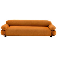 Tacchini Sesann Three-Seater Sofa in Orange Fabric by Gianfranco Frattini