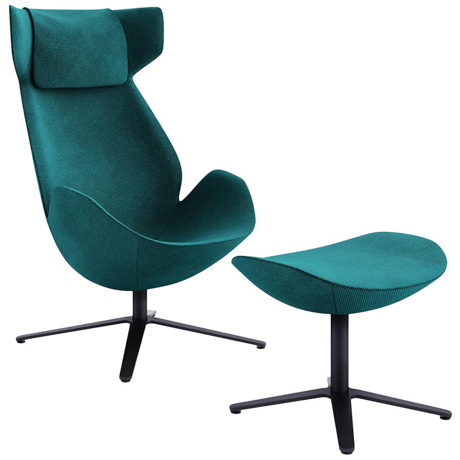 Tacchini Shelter Armchair and Ottoman in Green Fabric by Noé Duchaufour-Lawrance