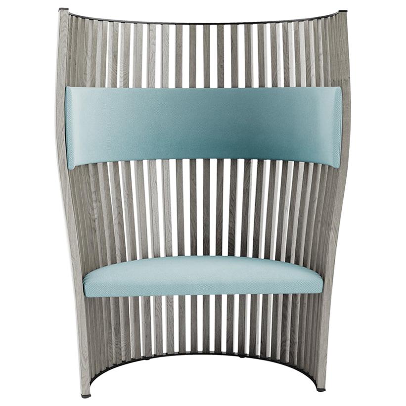 Tacchini SouthBeach Armchair in Blue Daiki Fabric and Wood by Christophe Pillet