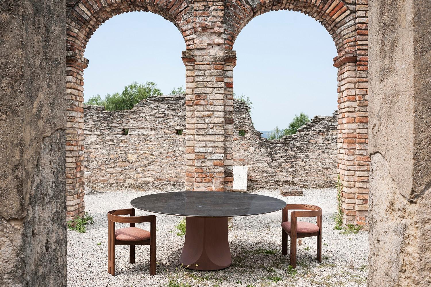 Contemporary Tacchini Togrul 120 Burgundy Base Table with Grey Stone by Gordon Guillaumier