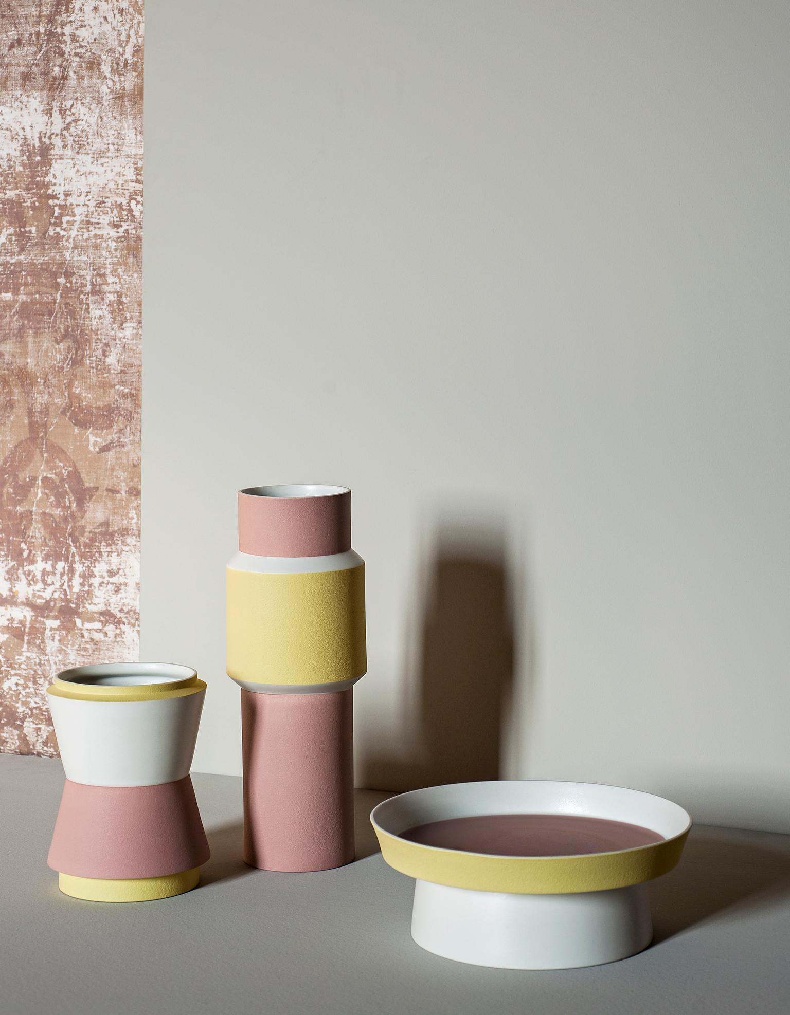 Modern Tacchini Vasum Medium Yellow/Pink Vase in Porcelain by Maria Gabriella Zecca