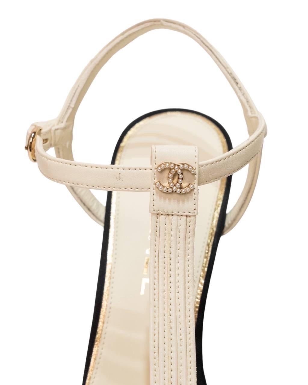 Tacco Chanel Sandalo CC Perle Bicolor Bianco 3