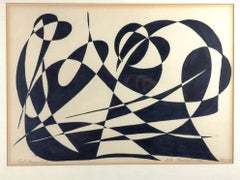 Tachist Composition by Istvan Karoly Szasz, 1975, Ink on Paper Original Piece