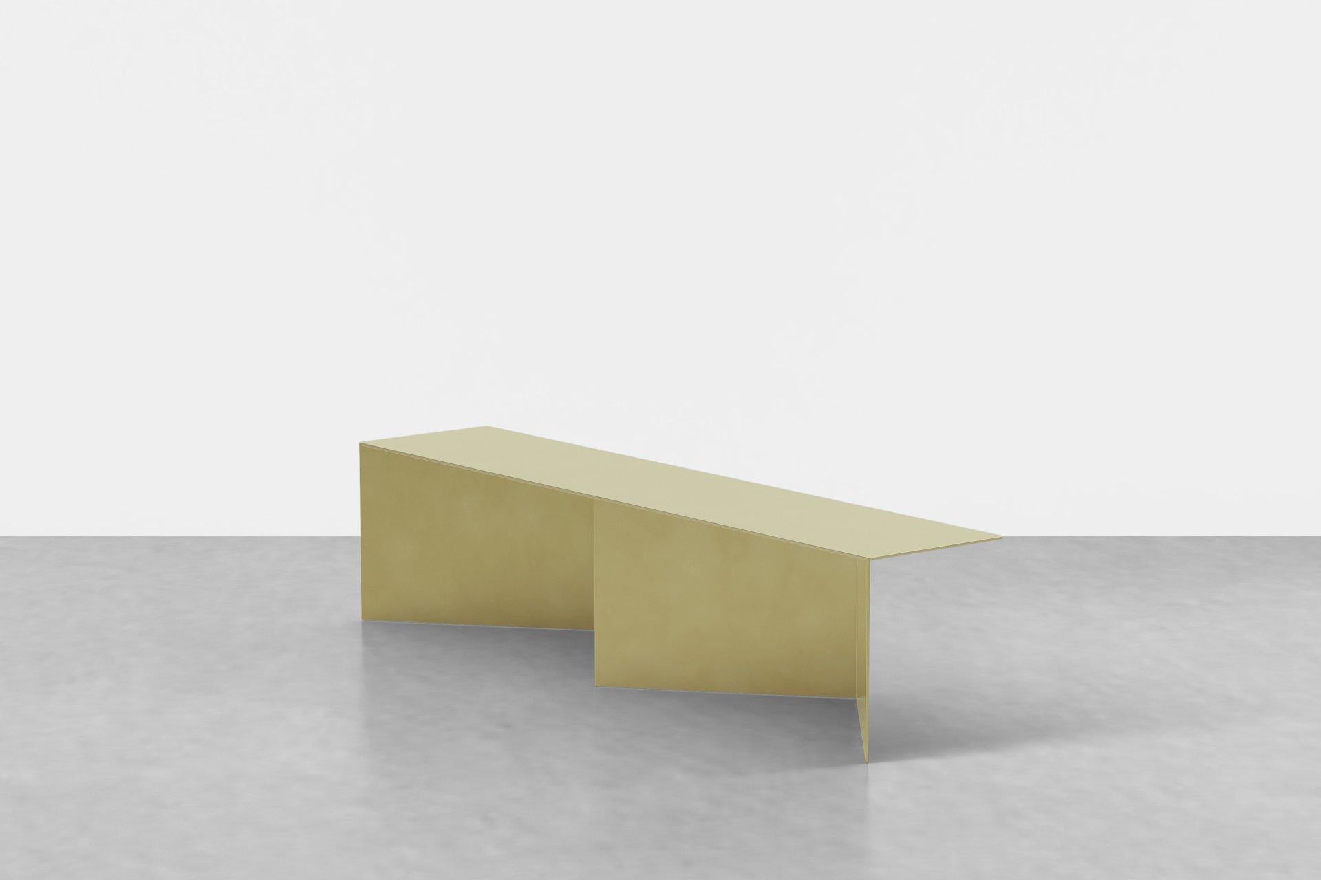 The Tack bench charts a zig-zagging course in welded sheets of steel. Refined and minimal, The Tack Bench makes a striking entryway or reception room centerpiece.

Available in solid brass and colors.

A study in angles and geometry and a nod to