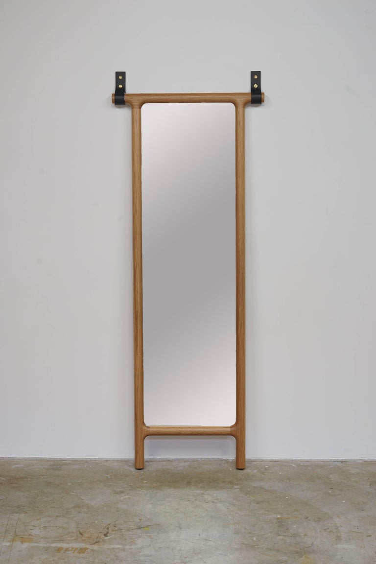 Tack Floor Mirror in White Oak with Leather Straps For Sale at 1stDibs