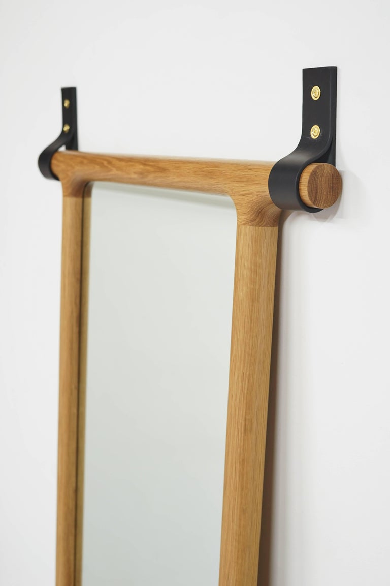 Tack Floor Mirror in White Oak with Leather Straps For Sale at 1stDibs