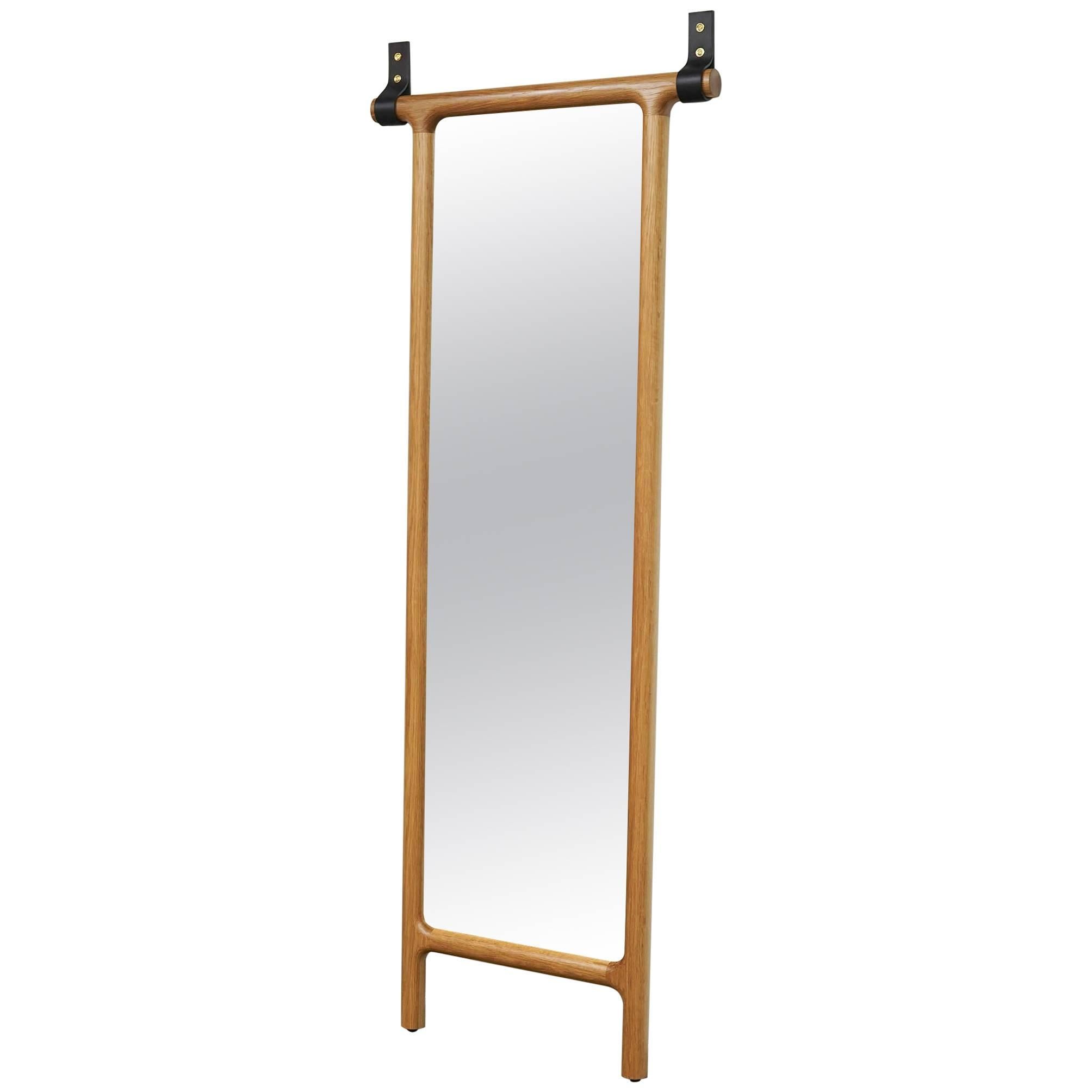 Tack Floor Mirror In White Oak With Leather Straps For Sale At 1stdibs