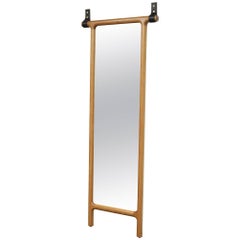 Tack Floor Mirror in White Oak with Leather Straps