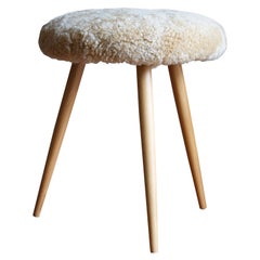 Tacke Hocker, Stool, Wood, Sheepskin, Germany, 1950s